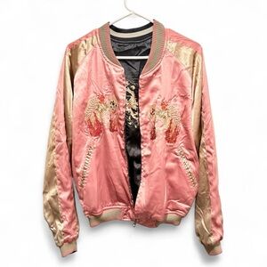 LF Embroidered Pink/black reversible Bomber Jacket